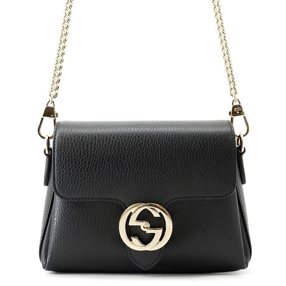 Gucci Chain Shoulder Bag Interlocking G Leather 607720 GUCCI Handbag Black Wo...